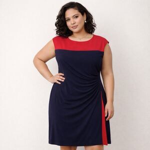 Lauren Ralph Lauren Womens 16 Dress Faux Wrap Short Sleeve Pink Navy Blue Ruch